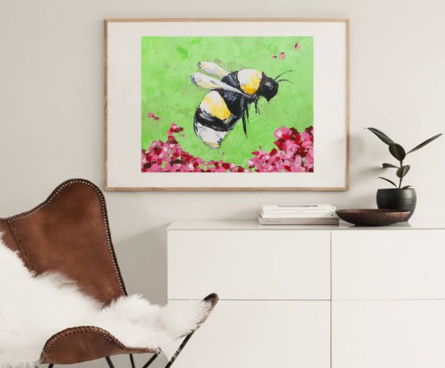 タイ ミツバチの絵草原の花オリジナルアートバンブルビーウォール