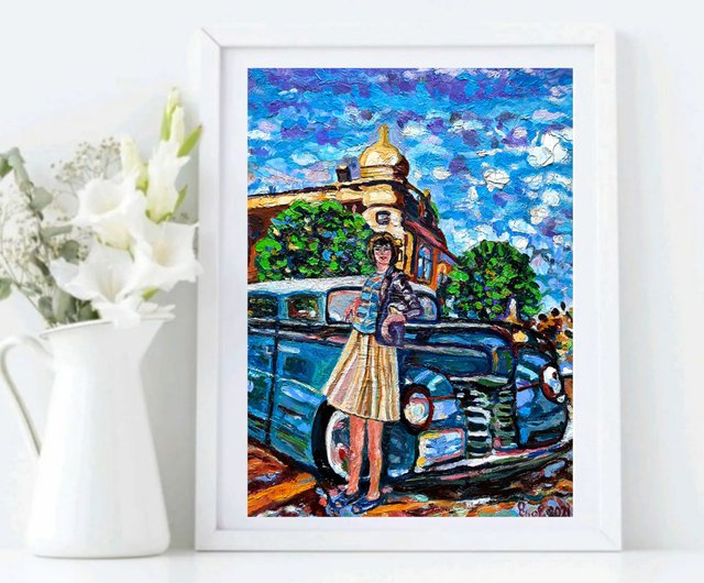 ロシア 油画复古汽车レトロな車の絵オリジナルアート壁の装飾