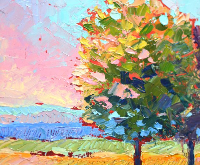 ベラルーシ キャンバスに描かれた風景油絵 30x35cm 自然画 インパスト