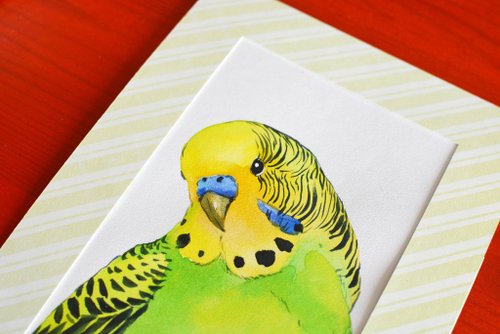 送料無料】ベラルーシ オリジナル水彩画現代絵画ブルーセキセイインコ