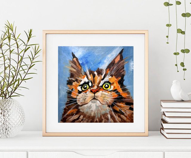 10%OFF】ロシア メインクーン猫オリジナル油絵トラ猫ポートレート