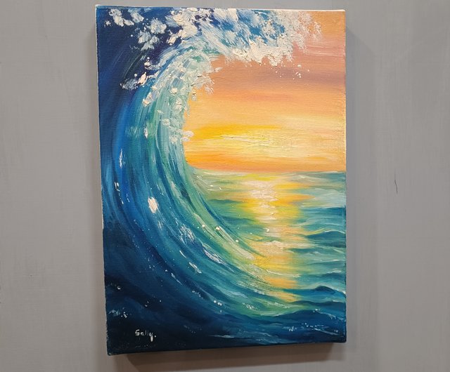 台湾 夕焼けの波 - 油絵作品展示 レッスンプランサンプル 季節限定