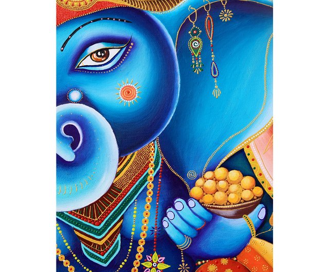 送料無料】ロシア ガネーシャ絵画インドオリジナルアート Ganapati