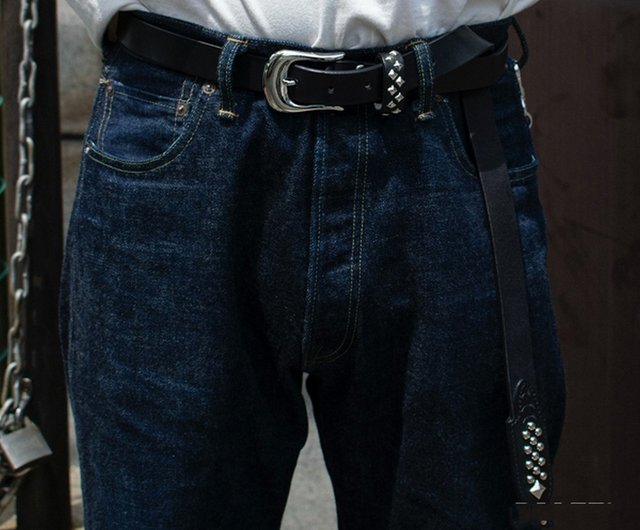 送料無料 20%OFF】台湾 Calee Studs Leather Narrow Belt シルバー