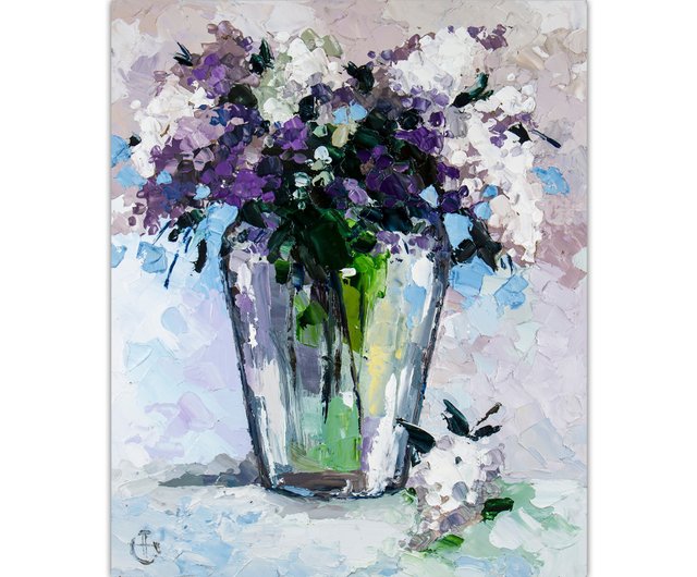 ロシア ライラック絵画花束花オリジナルアート花柄静物油絵 Nadya Ya