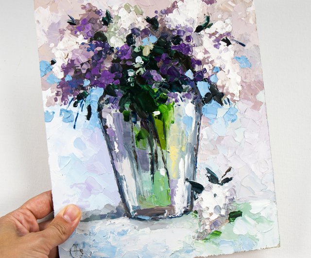 ロシア ライラック絵画花束花オリジナルアート花柄静物油絵 Nadya Ya