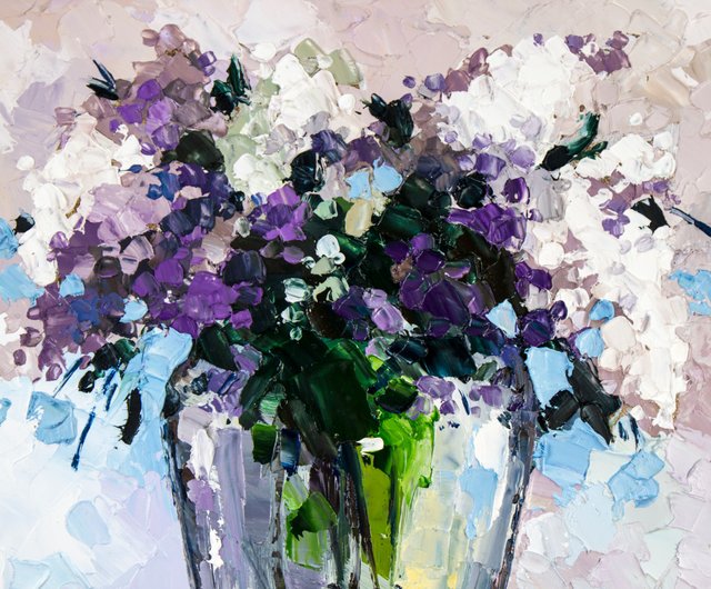 ロシア ライラック絵画花束花オリジナルアート花柄静物油絵 Nadya Ya