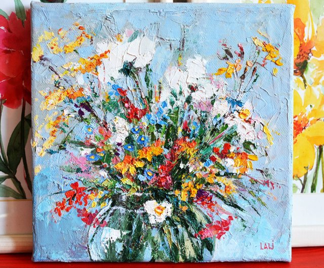 蛙の油絵【静かな一歩】1点物の原画◇作者サイン入り◇F4号キャンバス