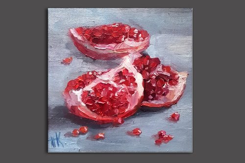 ロシア ザクロの油絵オリジナルアートフルーツ静物キャンバス壁アート