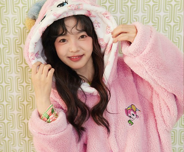 昭和レトロな子熊 あたたかなサンゴフリース 裏起毛 厚手 ロング丈