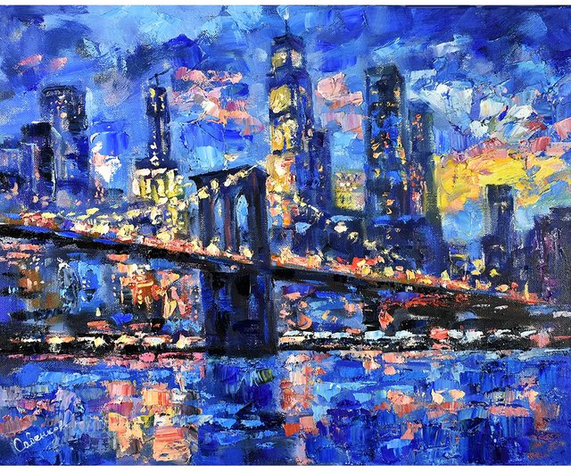 送料無料】ロシア ニューヨークオリジナルアート ブルックリンブリッジ