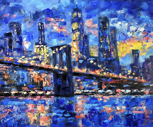 送料無料】ロシア ニューヨークオリジナルアート ブルックリンブリッジ