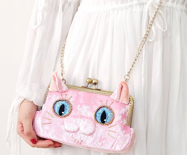 台湾 夢色ピンク猫長財布 スマホショルダー ウォレット ポシェット