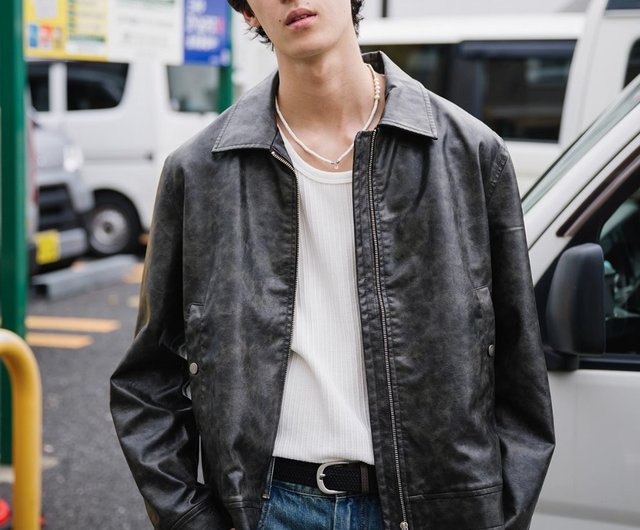 15%OFF】また会う日まで。レトロウォッシュド加工レザージャケット 有