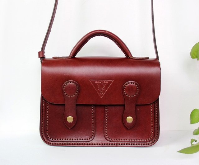 ヴィンテージクラシックケンブリッジバッグ、ワインレッド