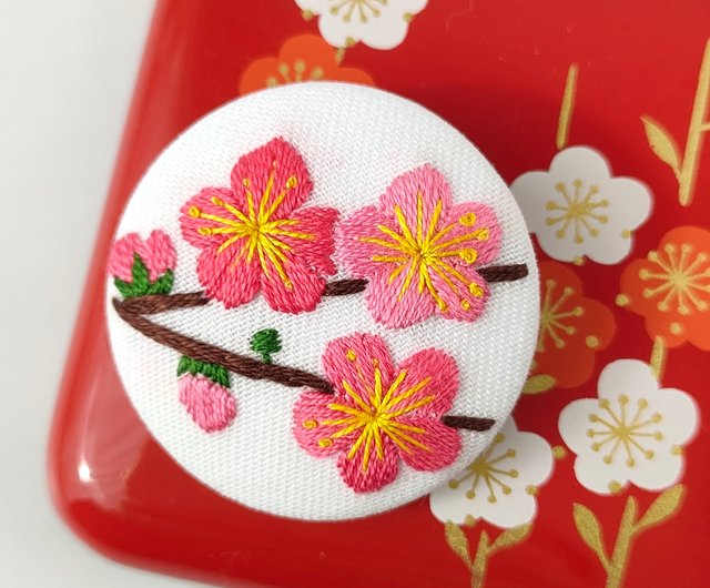 梅の花刺繍ブローチor刺繍ヘアゴム 台湾国花 かなちゃん手刺繍工房