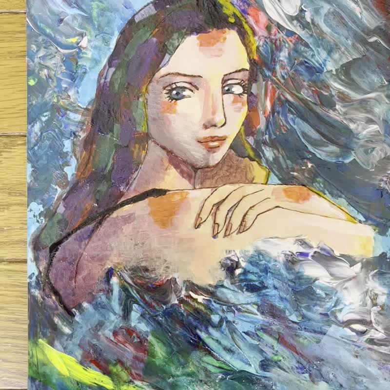 おしゃれなアクリル画 深海 美しい女性 B5サイズ アート オリジナル
