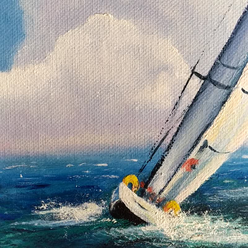 送料無料】ブルガリア キャンバスに描かれた海の油絵 レガッタの絵画