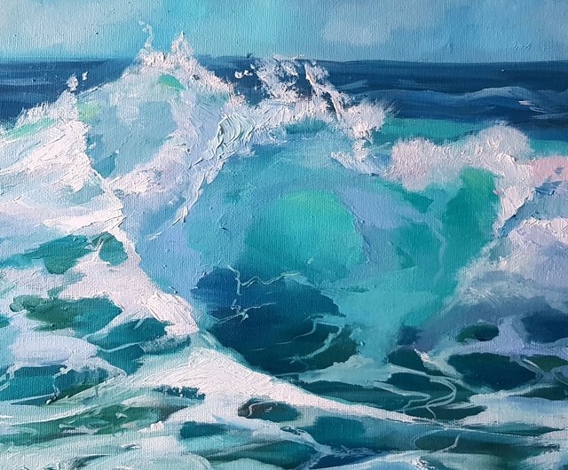 送料無料】ロシア 波の絵 海 オリジナル アート 海 キャンバス 油絵