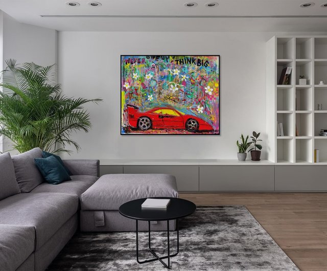 送料無料】スペイン キャンバスに描かれた抽象的でカラフルな車の