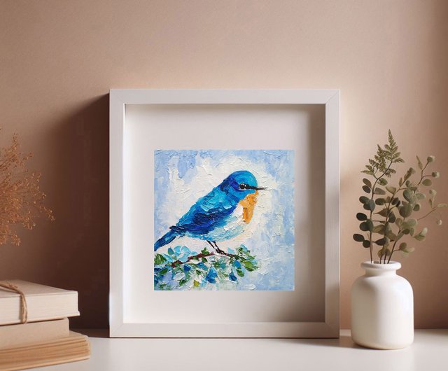 10%OFF】ロシア 青い鳥の絵画オリジナルの鳥の壁アート動物アート