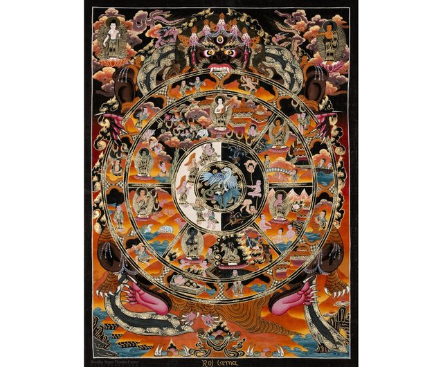 ネパール チベット仏教の生死の輪タンクァ絵画 Boudha Stupa Thanka