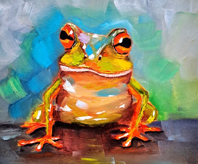 送料無料】タイ ヒキガエルの絵カエルの油絵動物壁アート装飾 artsenya