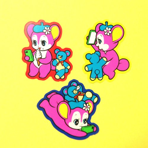 OMAKEBOSHI STICKERセット スマホ依存の昭和のクマちゃん おまけ星