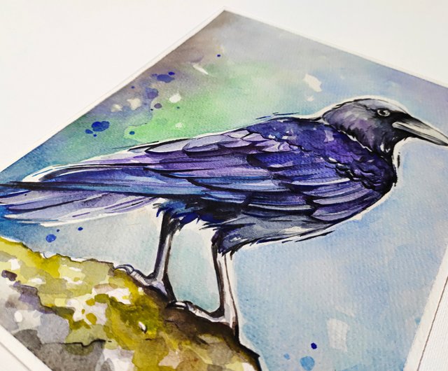 ロシア カラスの絵鳥原画 カラス アートワーク 水彩画 カラス ウォール