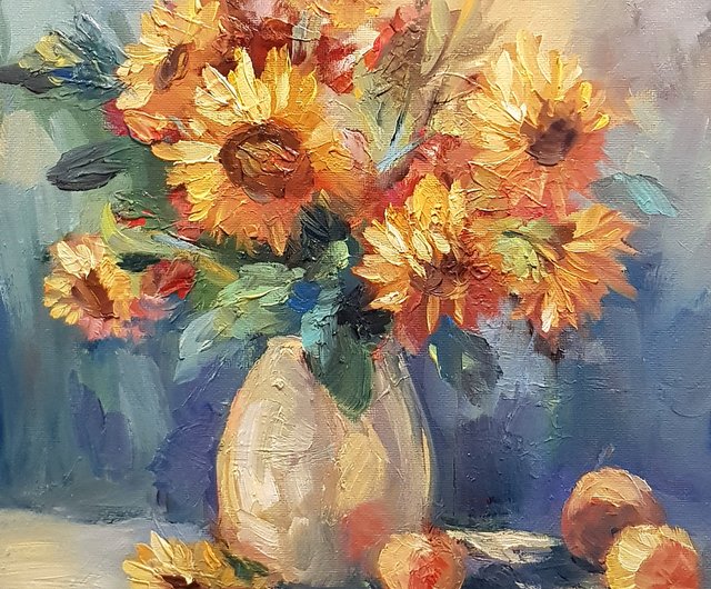 ロシア ひまわり油絵 オリジナルアート キャンバスに描かれたひまわり