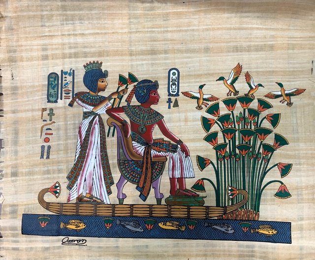 台湾 エジプトのパピルス絵画 - ツタンカーメンとアンケセナーメン (約