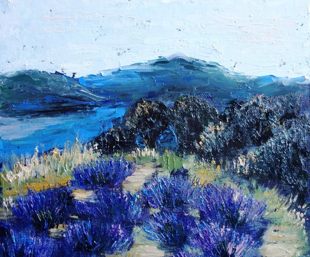 ロシア ラベンダー畑絵画油絵オリジナルアート油畫原作牧草地アート
