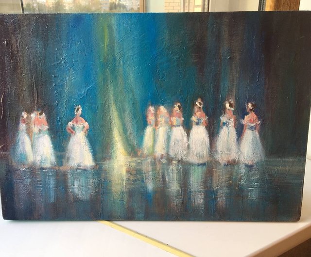 ロシア 白鳥の湖 オリジナルキャンバス絵画 バレエ バレリーナ 青い