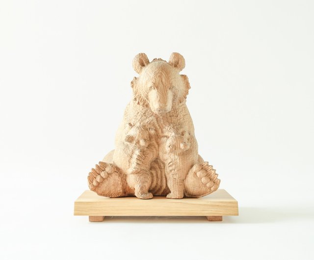 旭川木彫り 中川貞司作品 No14 エンジュ 熊親子 MUKU工房 | 人形