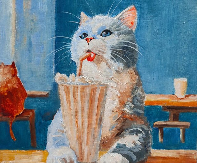 10%OFF】ロシア 猫のオリジナル油絵、面白いペットの肖像画、子猫の壁