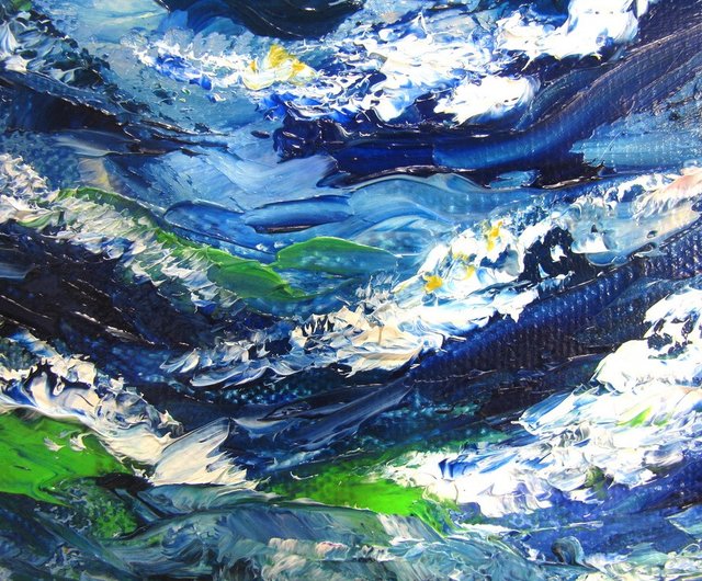 ラトビア 油絵厚塗り S サイズ 嵐の海と帆船の家の装飾 DCS-Art - Pinkoi