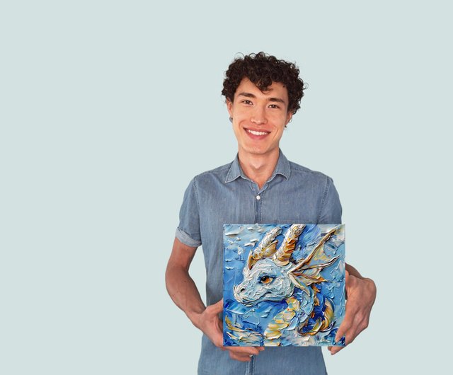 送料無料】タイ ドラゴン油絵伝説の動物オリジナル子供用アート