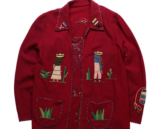 台湾 1940年代 メキシコ 赤い農民刺繍 ウール記念ジャケット fujibird