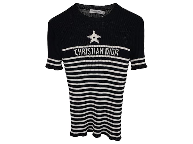 Christian Dior Dioriviera Knitted Stripe Short-Sleeved Sweater in