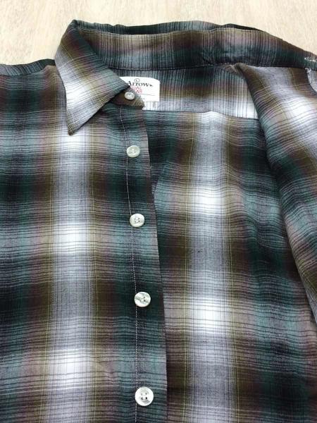 ARROW(アロー) / 60～70s/シャドーチェック/長袖シャツ/L/レーヨン/GRN