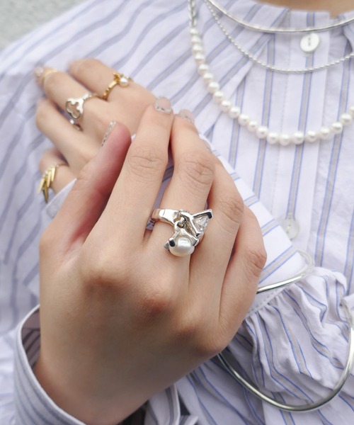 E.M. | SILVER925ジルコニア・パールゆれリング/メンズ/レディース