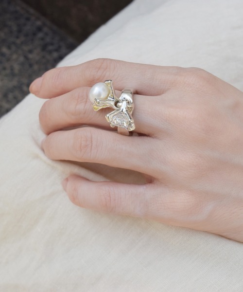 E.M. | SILVER925ジルコニア・パールゆれリング/メンズ/レディース