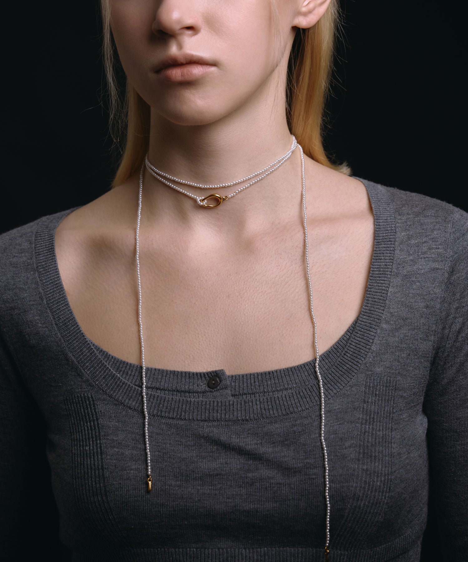 ゴールド]マルチウェイロングパールチョーカー