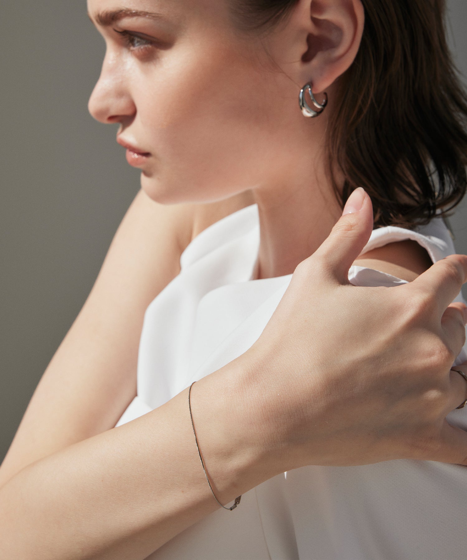 シルバー]スクエアスネークチェーンブレスレット