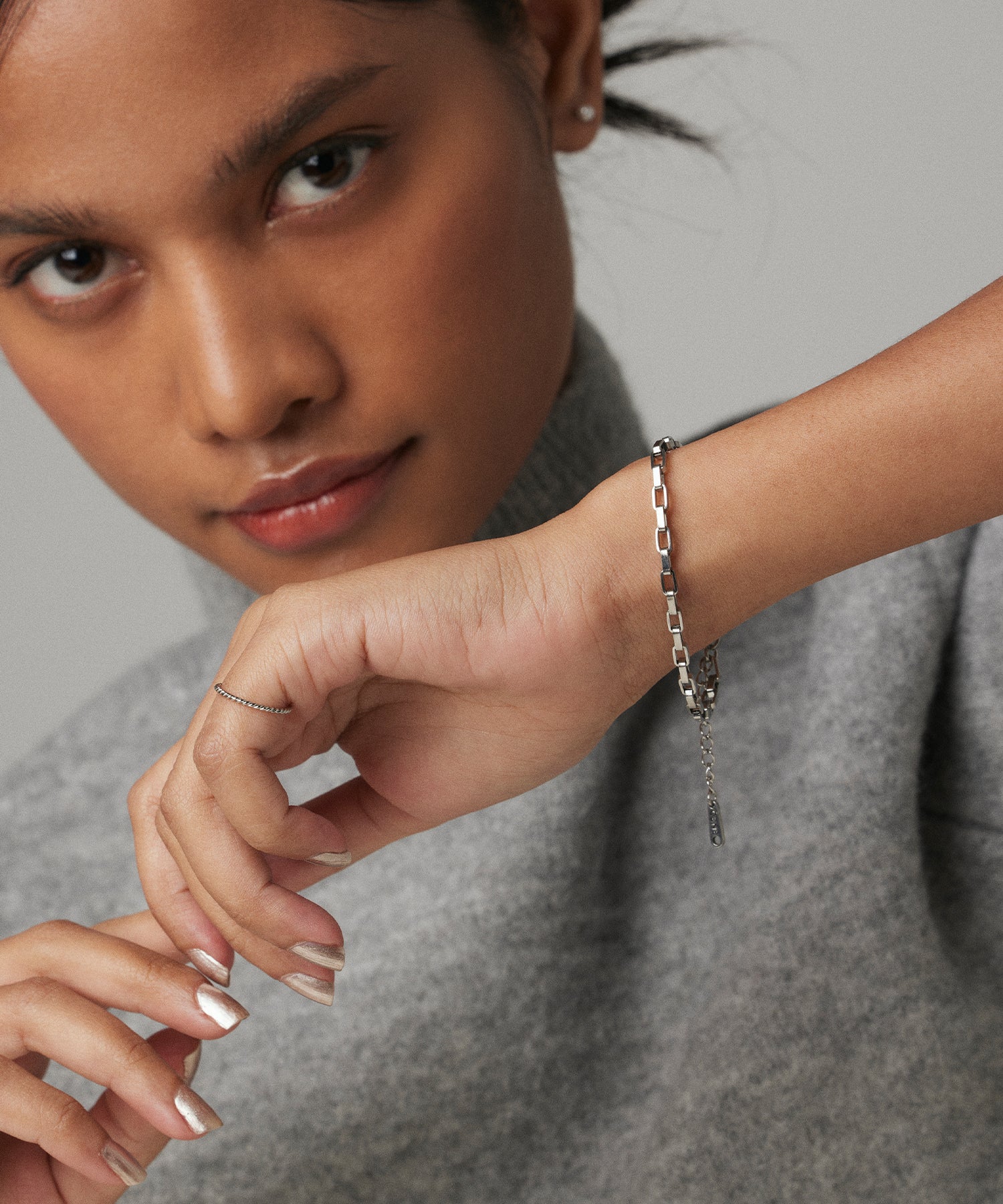 シルバー]スクエアチェーンブレスレット