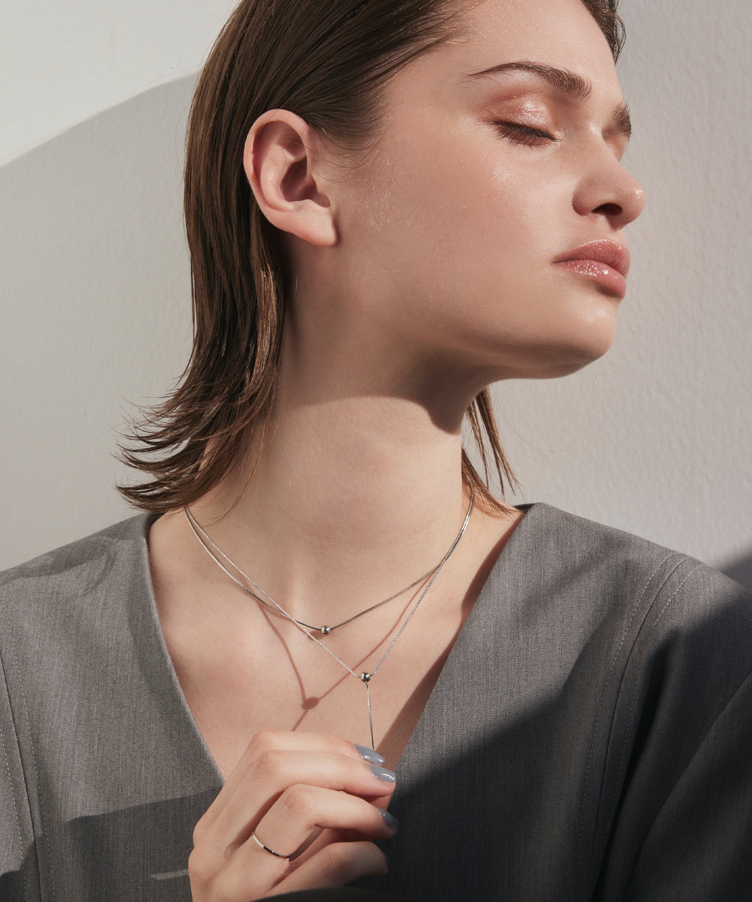 シルバー]トリプルボールネックレス