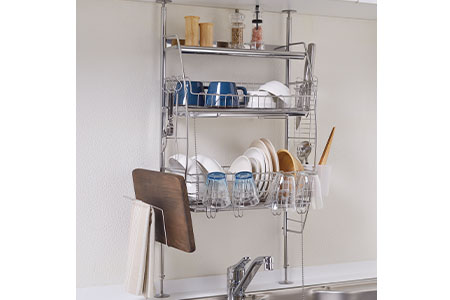 流れるつっぱり水切りラック シルバー ステンレス 燕三条製 キッチン