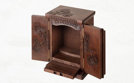 軽井沢彫 一彫堂 お仏壇 2枚扉 小 工芸品 職人手作り 桜の彫刻