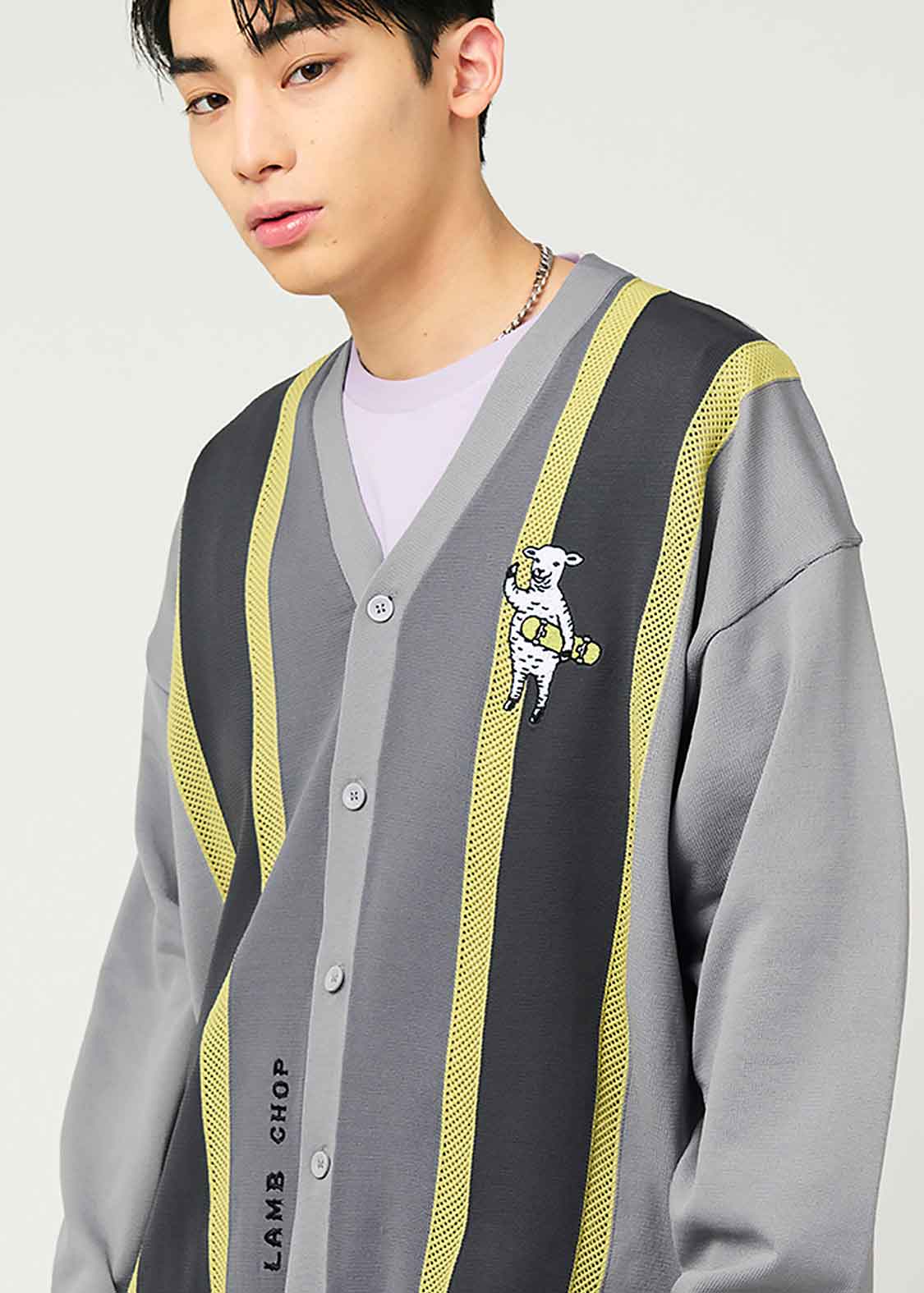 ラムチョップスケート｜メッシュストライプニットカーディガン｜ユニ