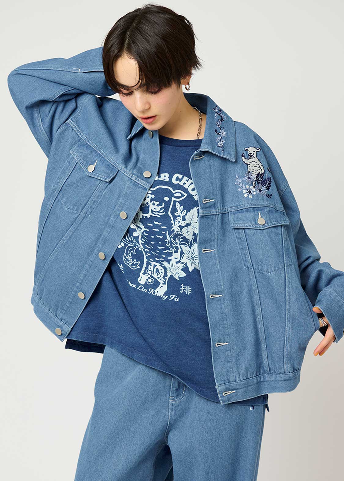 フラワーカンフーラムチョップ｜デニムジャケット｜ユニセックス